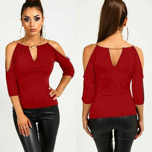 Red Attractive Loose Casual Black Blouse