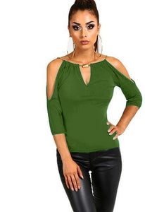 Attractive Loose Casual Black Blouse in green